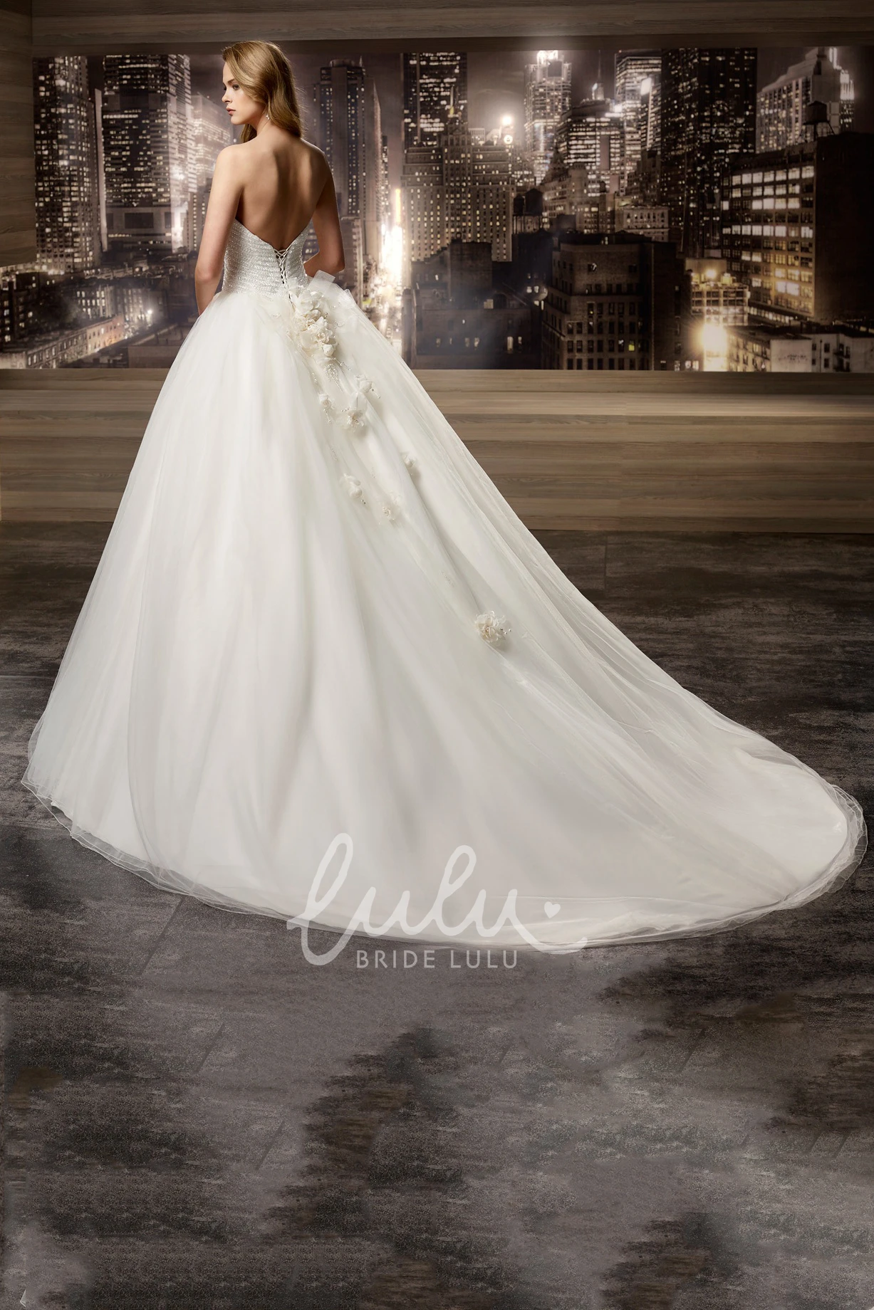 Floral Back Puffy A-Line Bridal Gown with Sweetheart Neckline