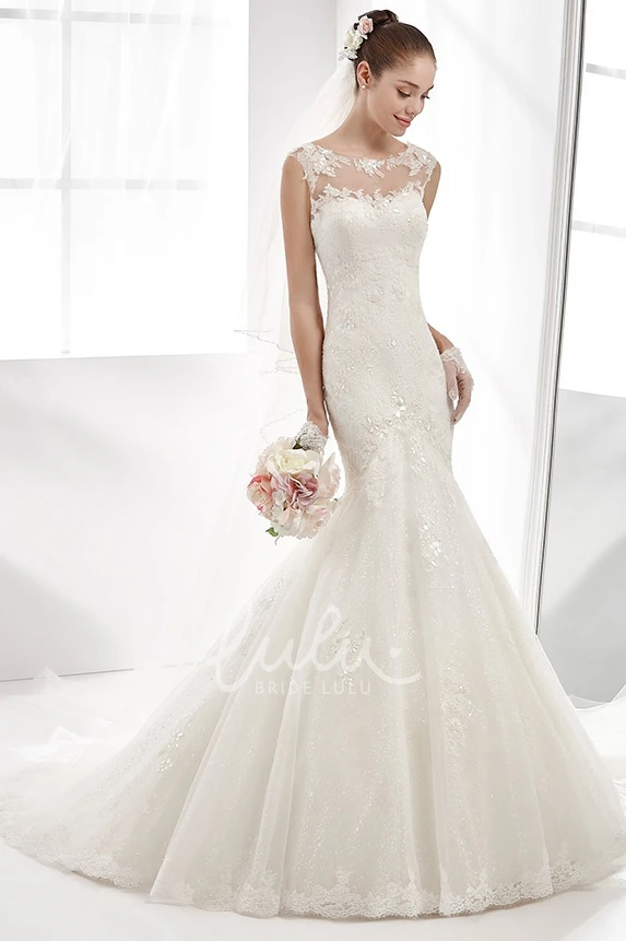 Illusive Neckline Sheath Wedding Dress with Jewel Neck and Mermaid Silhouette