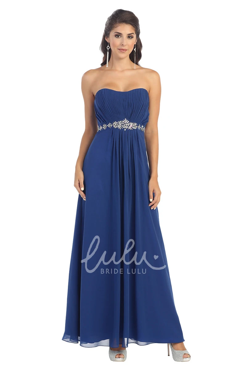 Chiffon Strapless A-Line Dress with Corset Back and Pleats Bridesmaid Dress