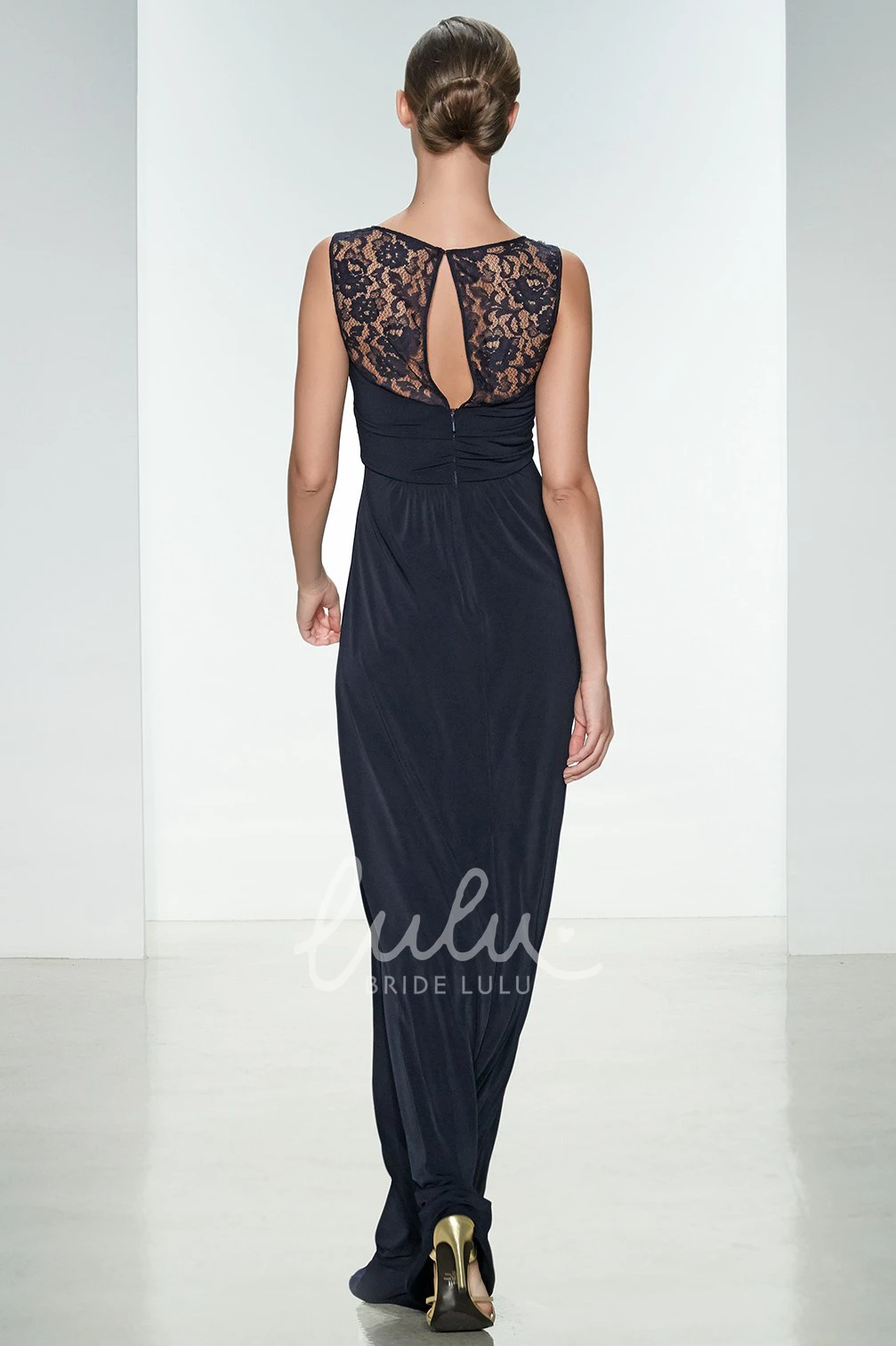 Jewel Neck Sleeveless Appliqued Chiffon Maxi Sheath Bridesmaid Dress Flowy Bridesmaid Dress