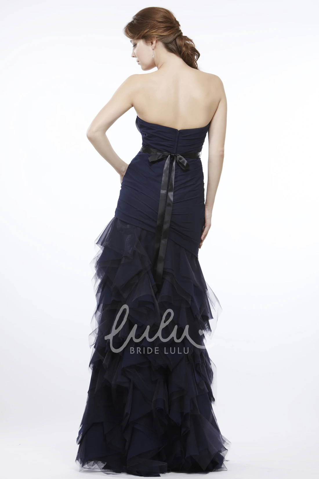 Strapless Cascading-Ruffled Mermaid Chiffon Prom Dress Unique Bridesmaid Dress