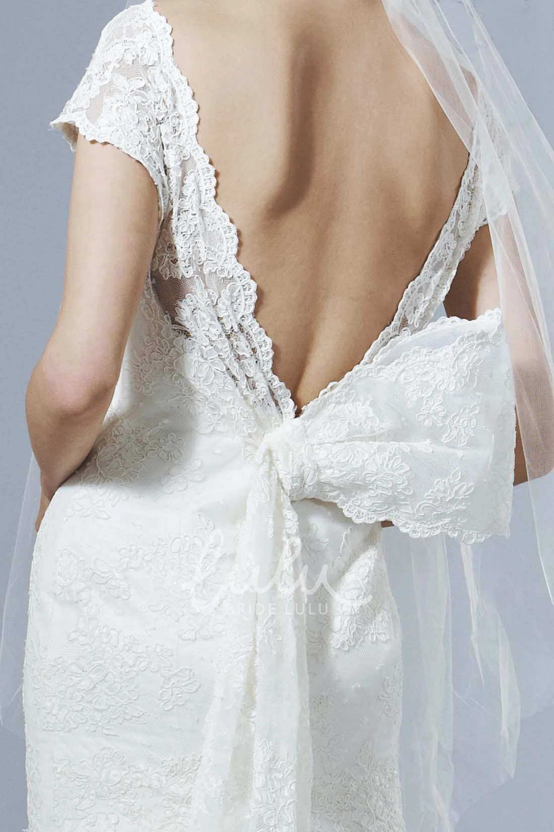 Mermaid Cap Sleeve Lace Wedding Dress with Bateau Neck Modern Bridal Dress