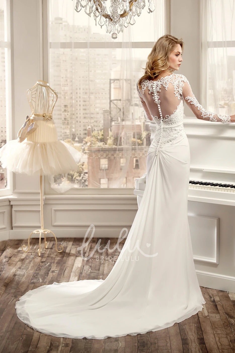 Sheath Wedding Dress with Draping and Brush Train Timeless Bridal Gown
