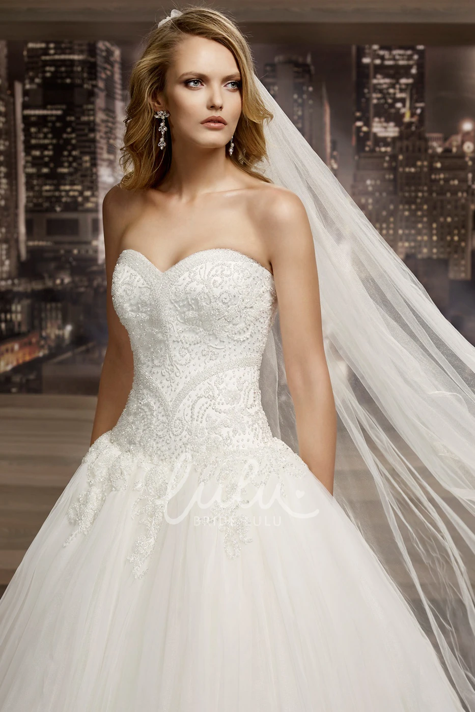 Appliqued Sweetheart Wedding Dress with Puffy Skirt and Beaded Corset