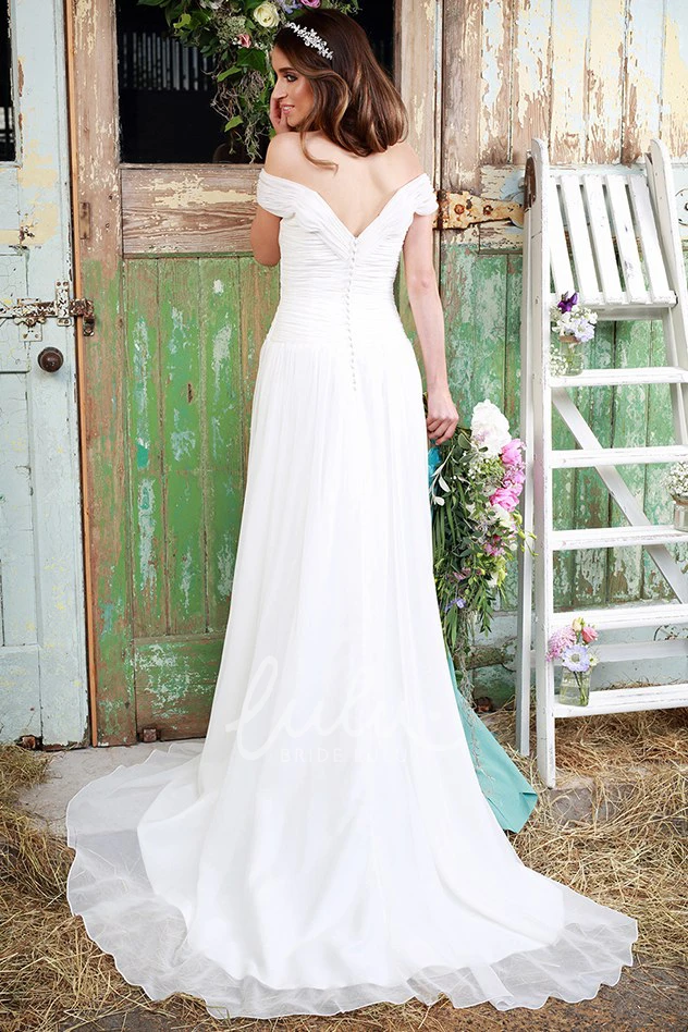 Off-The-Shoulder Ruched Tulle Wedding Dress Romantic Bridal Gown