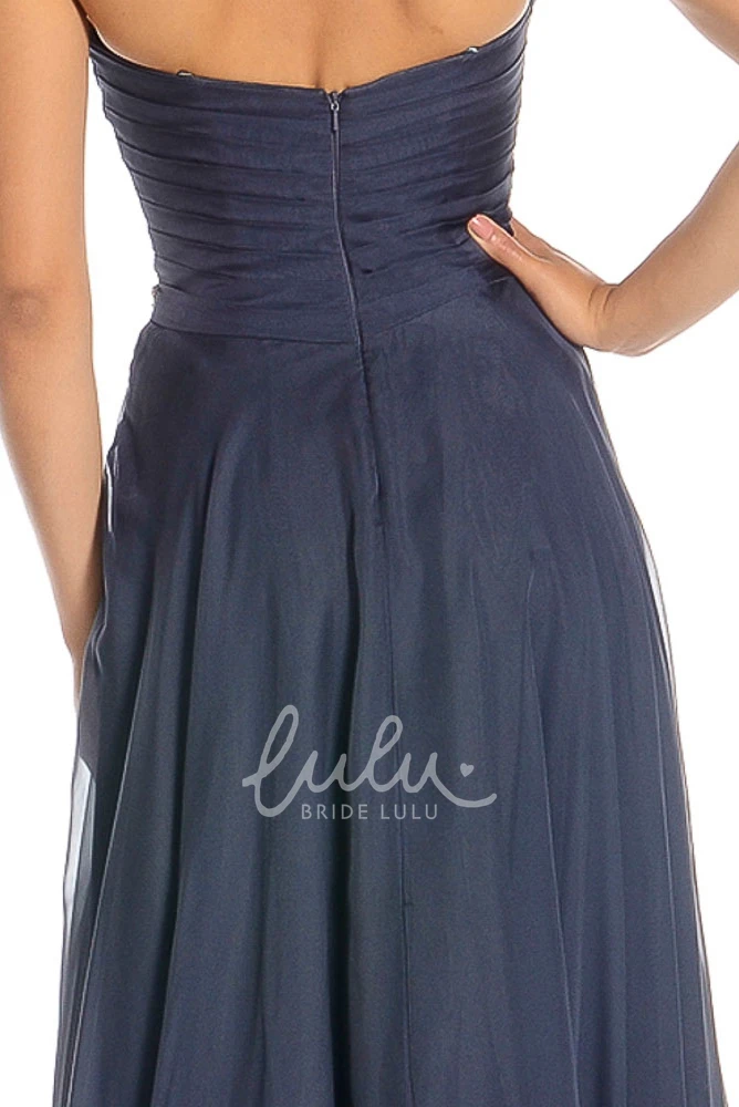 Floor-Length Criss-Cross Satin Chiffon Prom Dress with Beading Classy Prom Dress