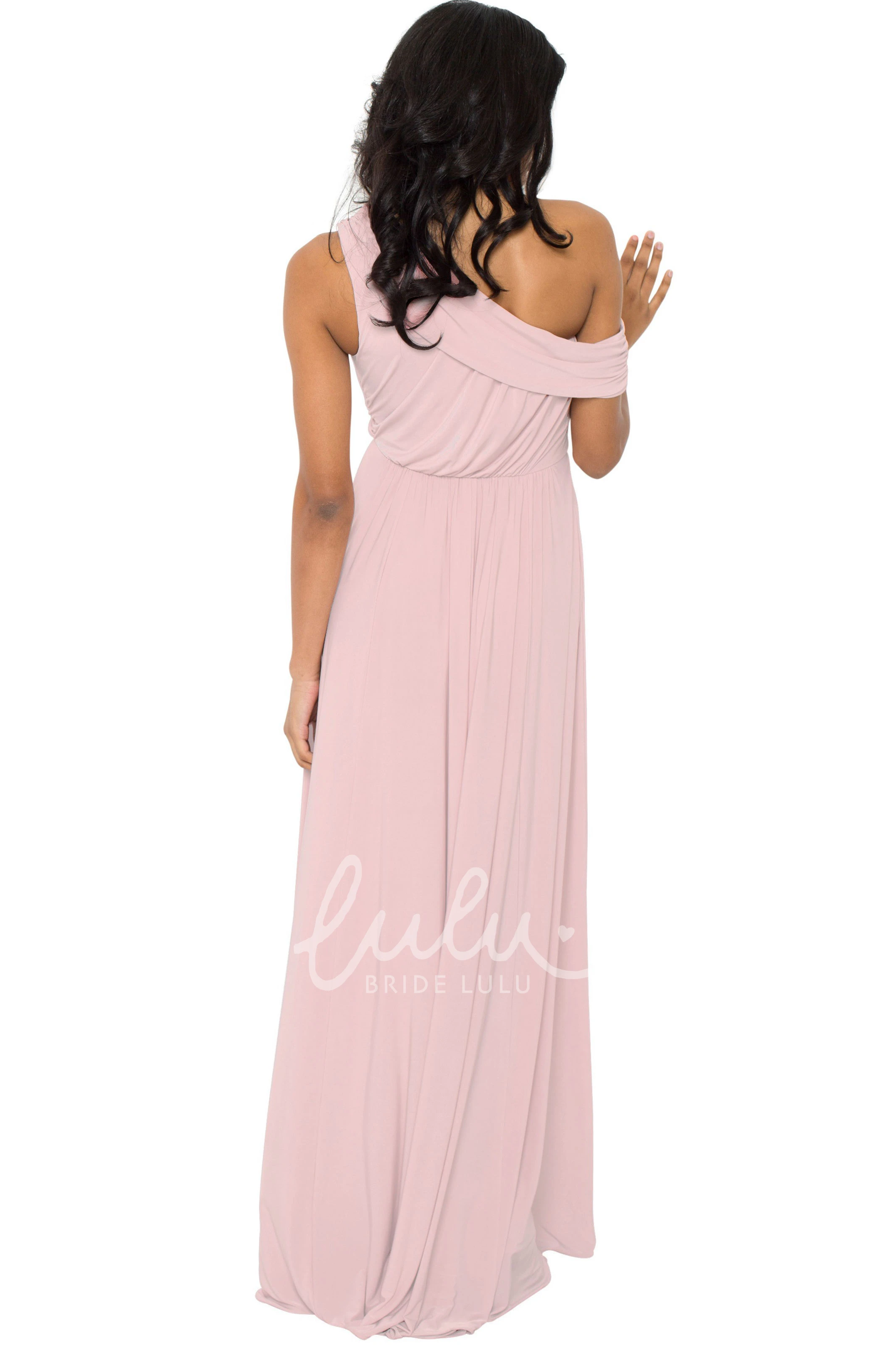 One-Shoulder Ruched Chiffon Convertible Bridesmaid Dress in Muti-Color