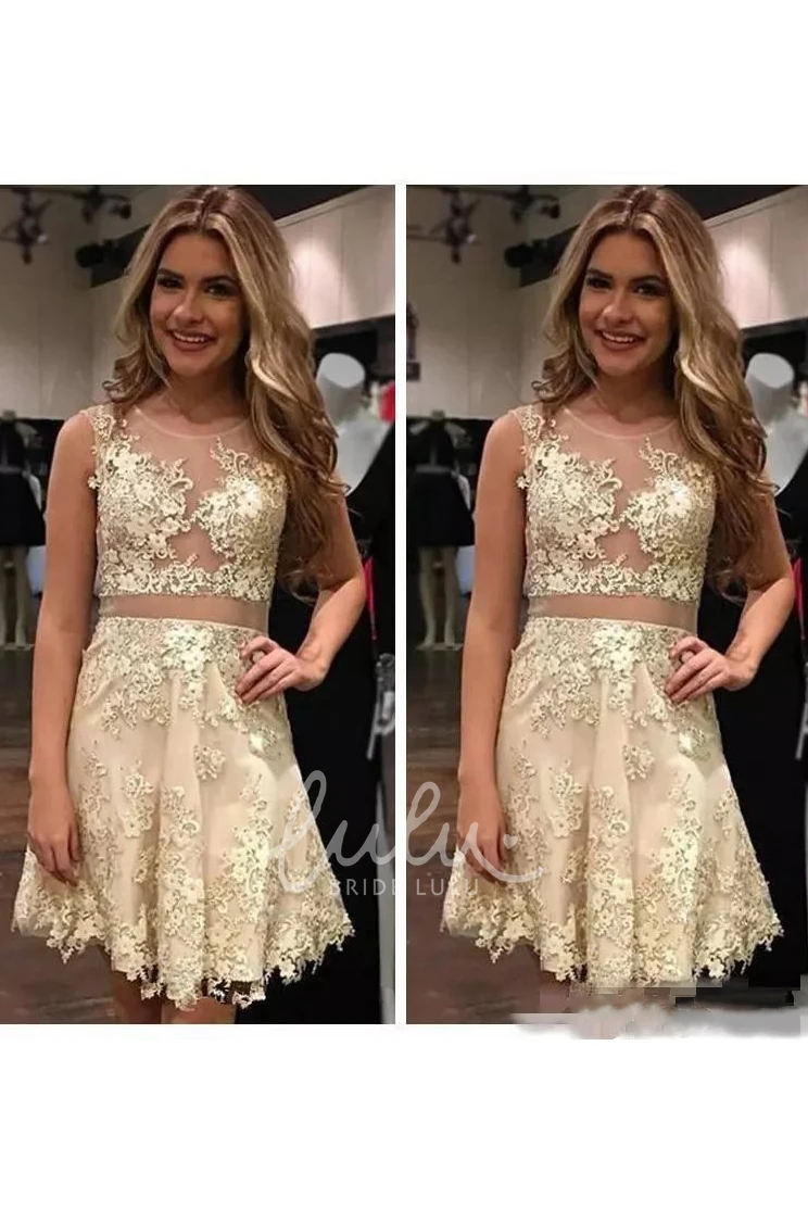 Lace Bateau A-line Mini Dress with Sleeveless Design Homecoming Dress
