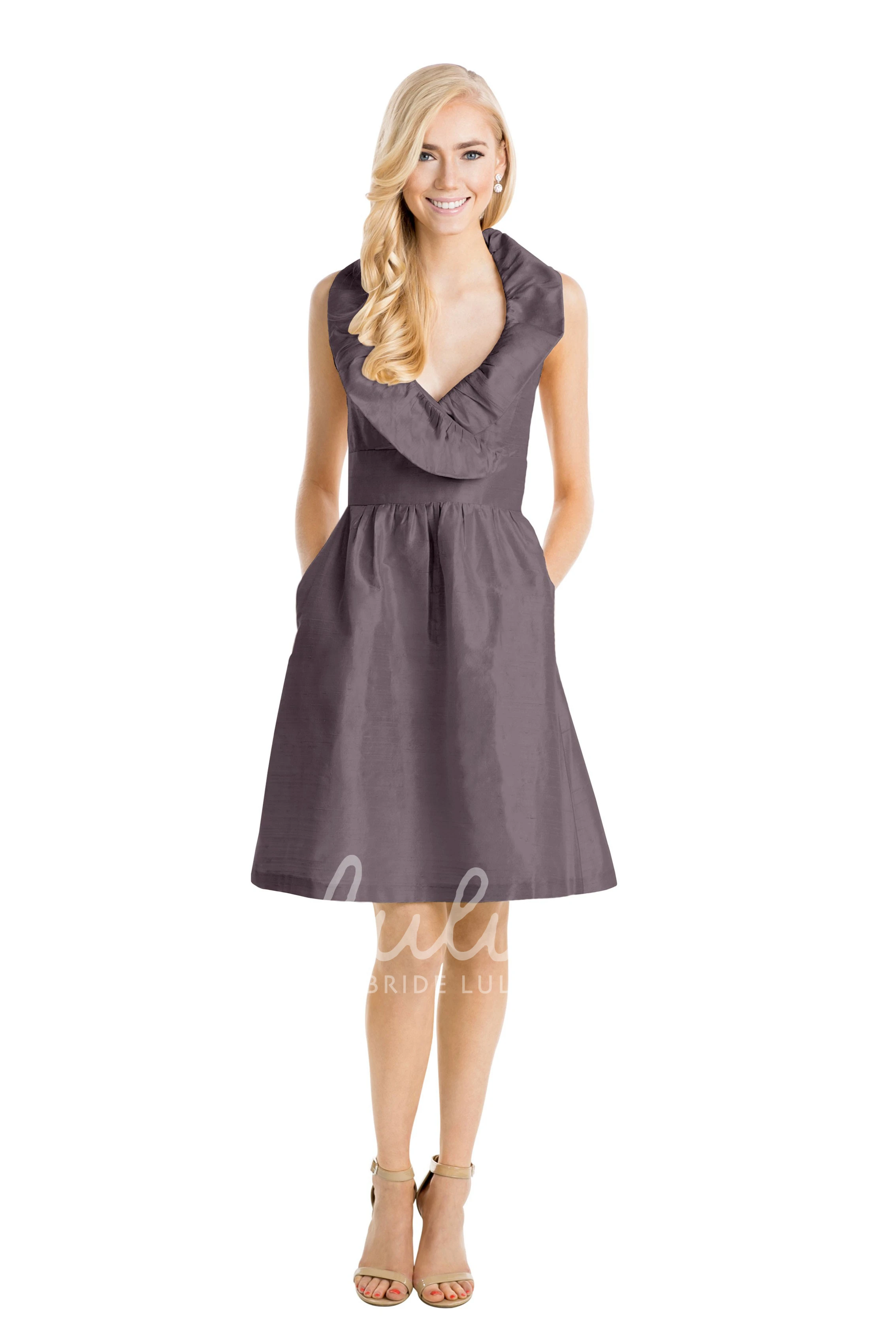 Cowl Neck Taffeta Multi-Color Bridesmaid Dress Sleeveless A-Line Style