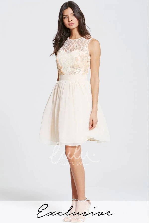 Floral Chiffon Bridesmaid Dress Short Sleeveless Scoop Neck