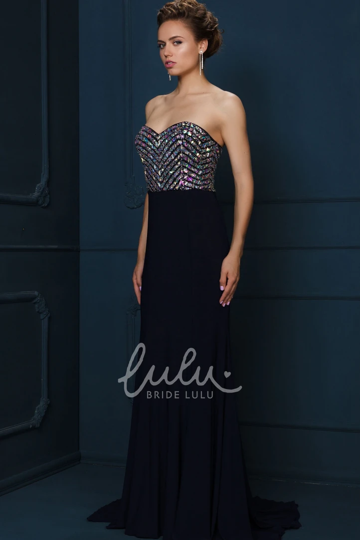 Crystal Chiffon Evening Dress with Brush Train + Sweetheart + Sleeveless + Modern