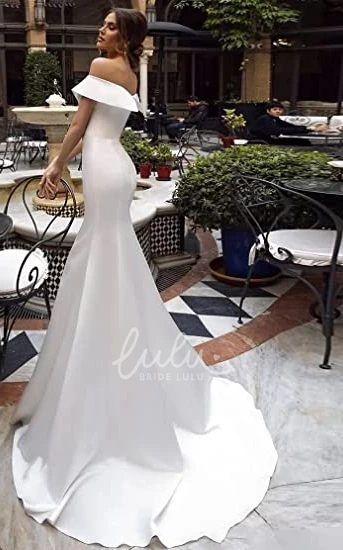 Mermaid Satin Wedding Dress with Off-the-Shoulder Short Sleeves for Country Garden Wedding Elegant Classy