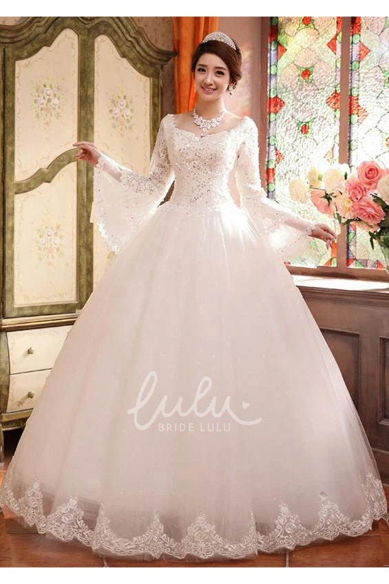 Glamorous Long Sleeve Sequins Lace Wedding Dresses Ball Gown Tulle