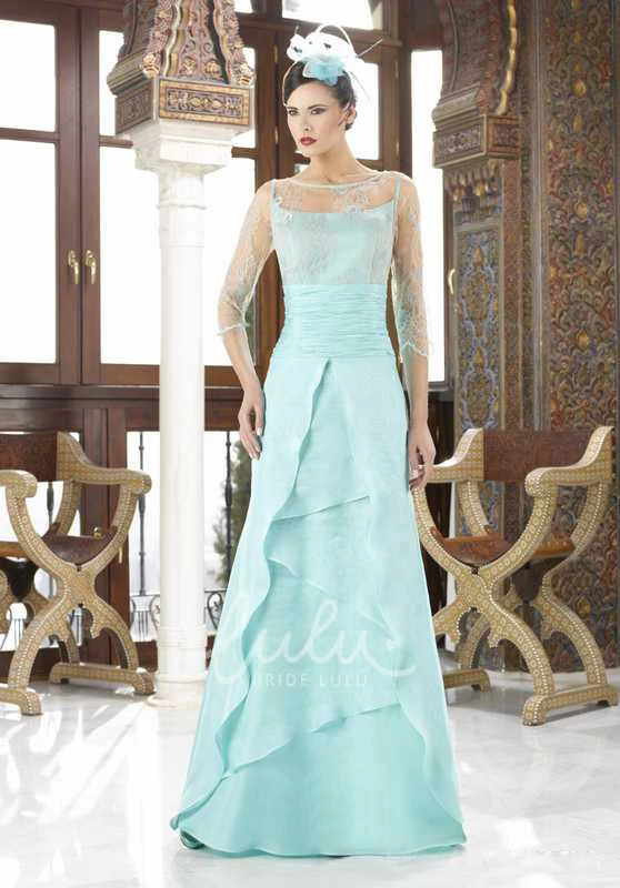 Illusion Bateau Neck Chiffon Mother Of The Bride Dress Maxi 3-4 Sleeve