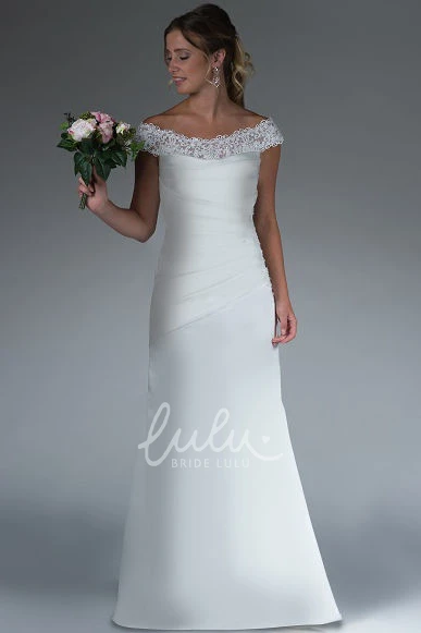 Off-Shoulder Sheath Lace Wedding Dress with Satin Ruching