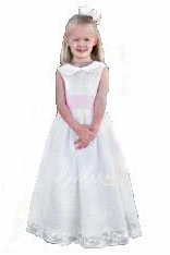 Simple and Chic Natural Satin Sleeveless Flower Girl Dress