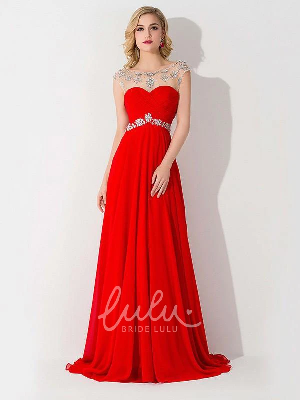 Bateau Chiffon Ruched A-Line Dress Princess Sweep Brush Train Casual