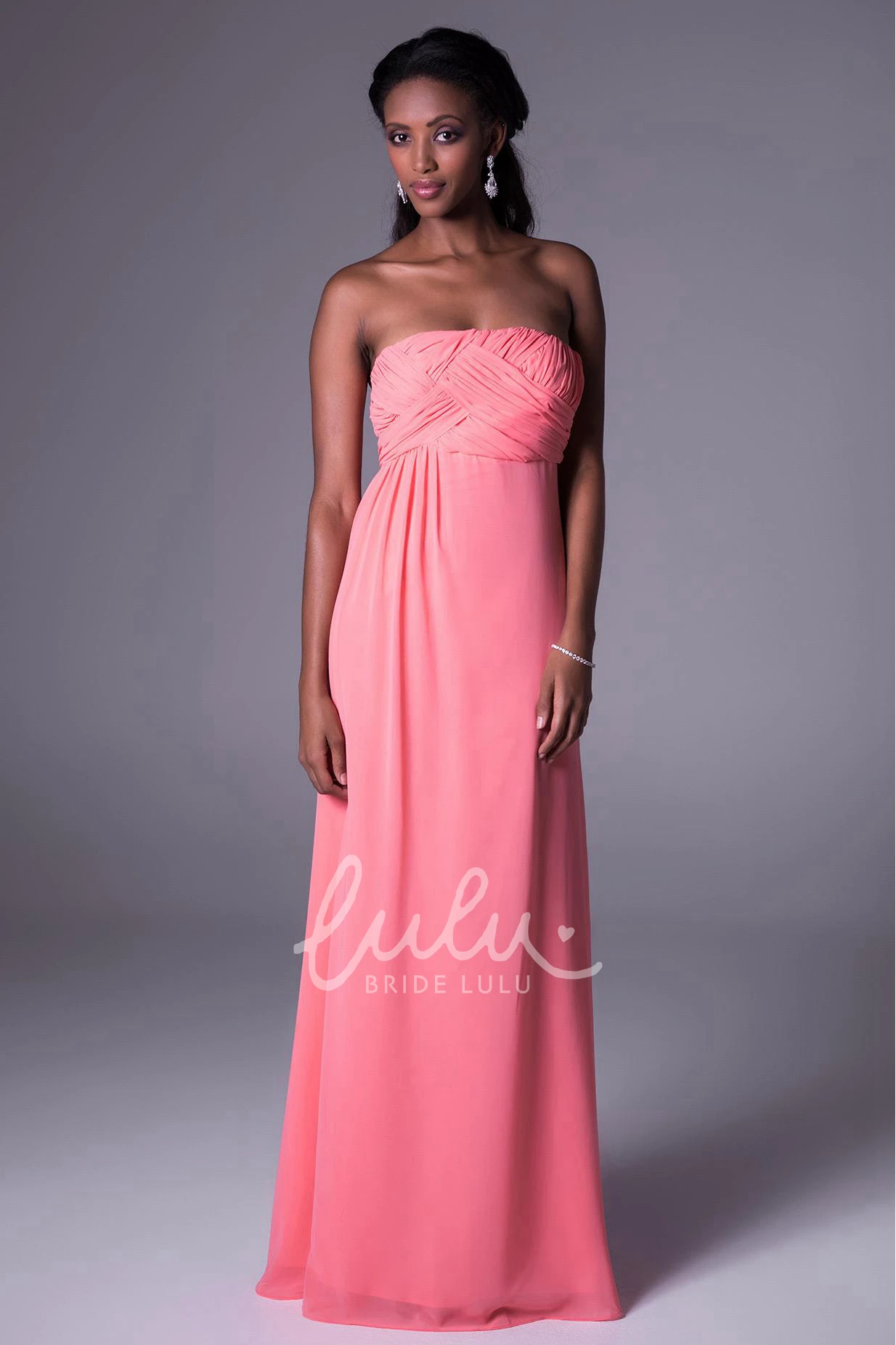 Strapless Chiffon Bridesmaid Dress with Zipper Ruched Design
