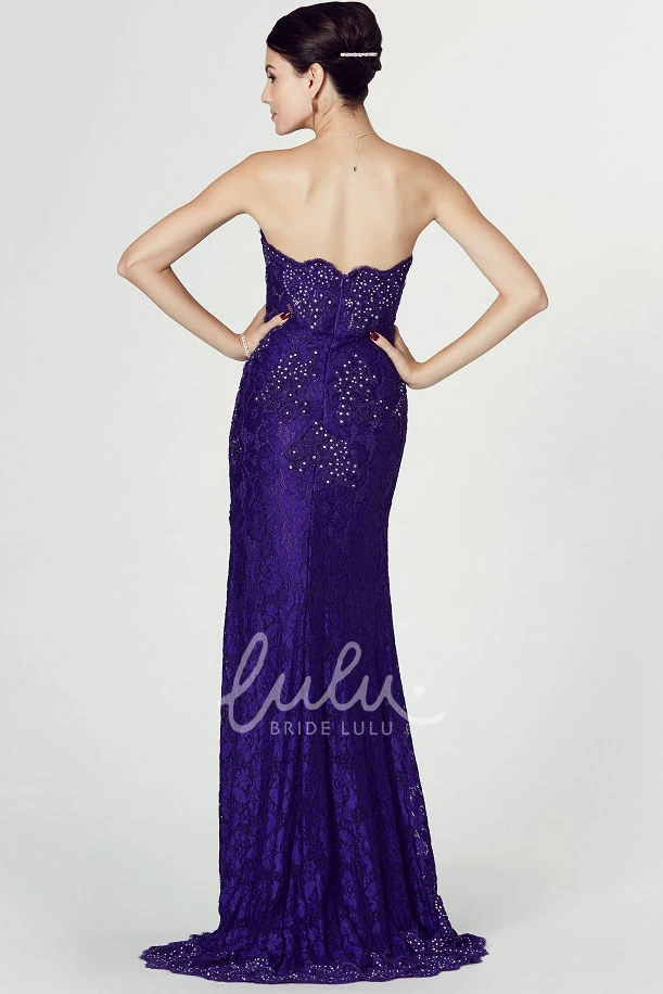 Strapless Lace Prom Dress with Beaded Appliques and Split Front Formal Dress