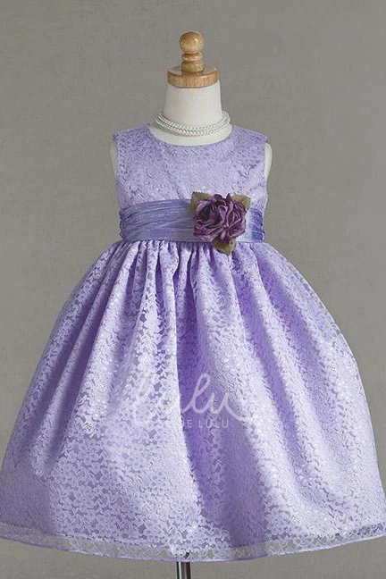 Lace Bowed Floral Flower Girl Dress Tea-Length