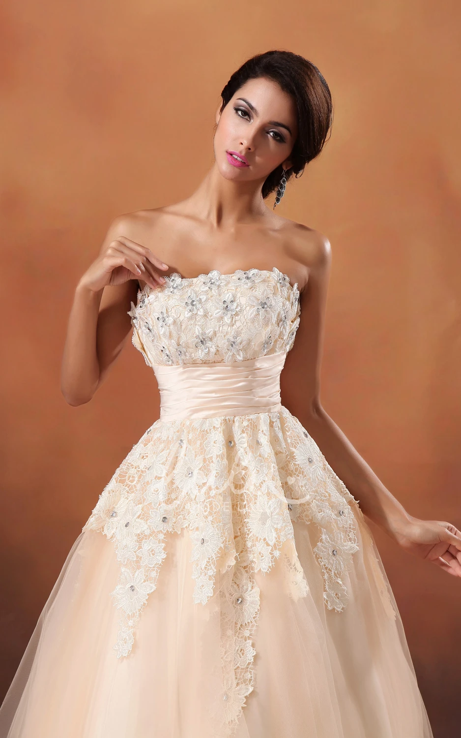 Lace Applique Cinched-Waist Tea-Length Dress for Women