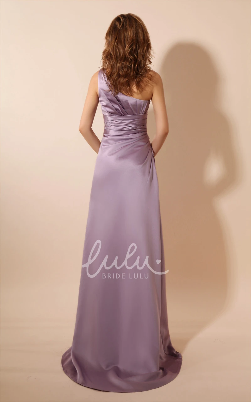 Modest Asymmetrical One-Shoulder Minimalist Sheath Satin Dress with Sweep Train