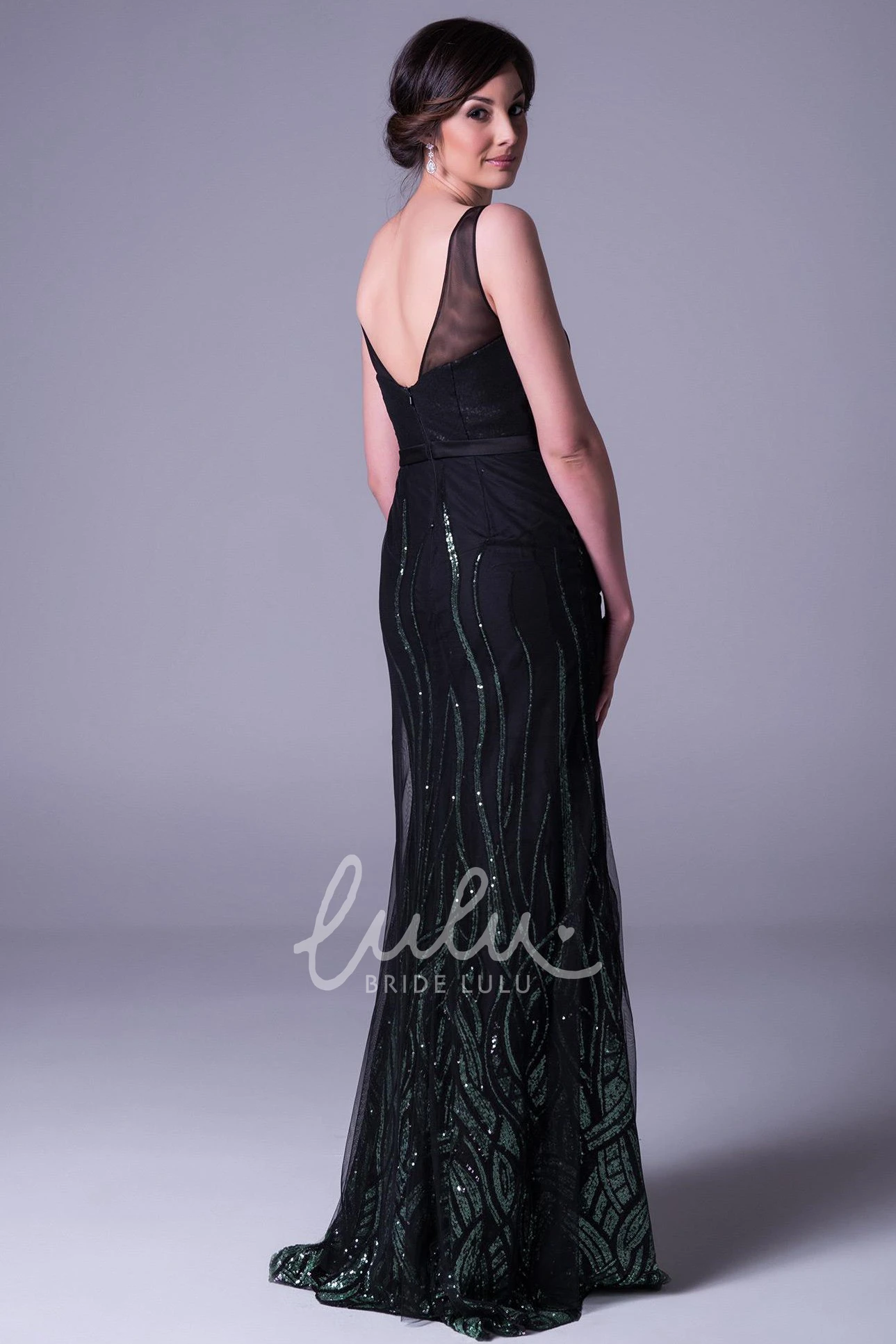 Sequined Sheath Prom Dress with Long V-Neck and Beading