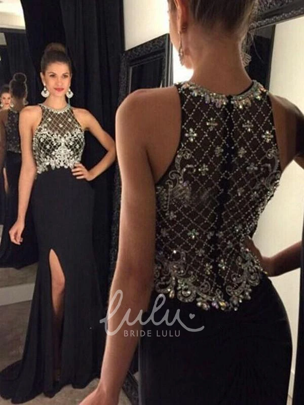 Crystal Chiffon Sheath Dress with Scoop Neckline Flowy Women's Formal Dress