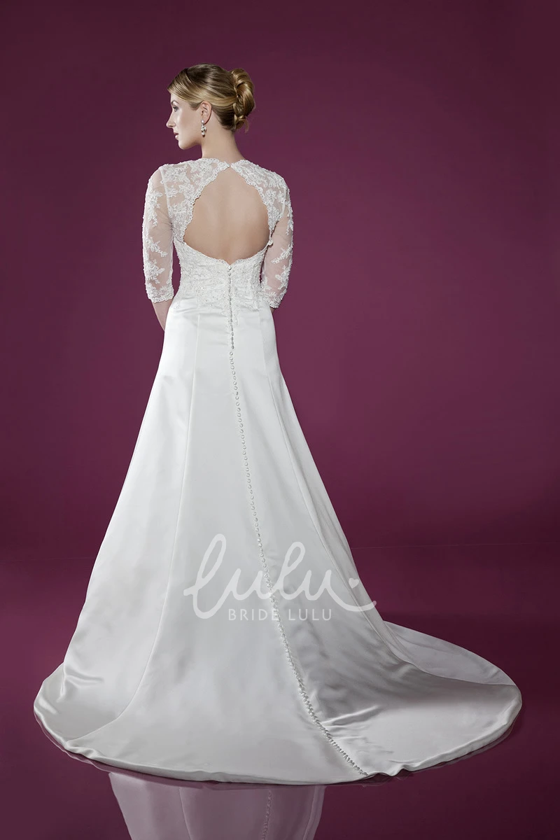 Satin and Lace Sweetheart Wedding Dress with Pleats