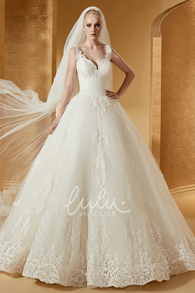 Cap Sleeve V-Neck Ball Gown with Lace Bodice Elegant Bridal Gown