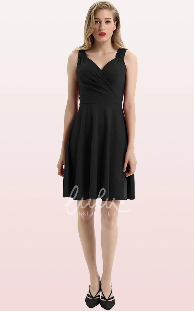 Sleeveless A Line Jersey V-neck Cocktail Dress with Ruffles Casual Prom Dress