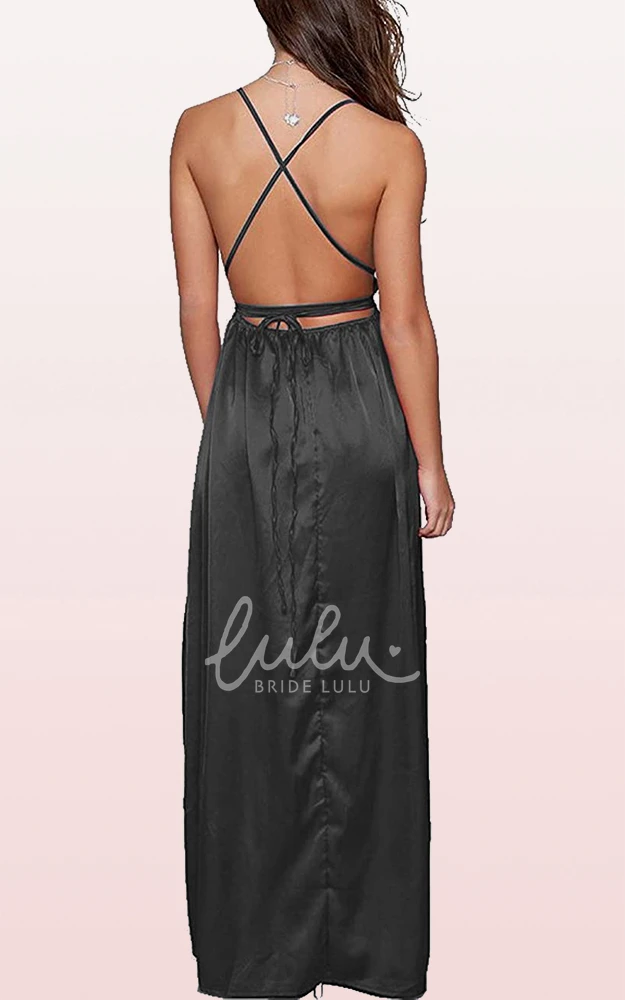 Romantic Satin V-neck A-line Guest Dress with Ruffles and Split Front Formal Dress