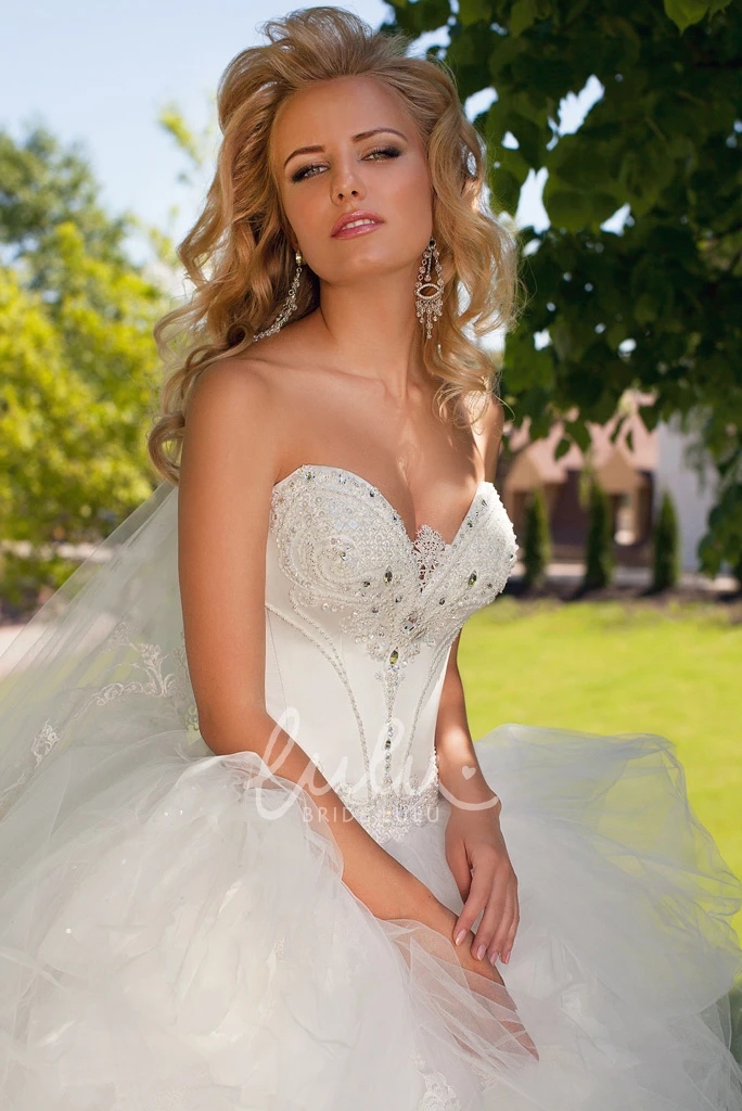 Sweetheart Beaded Tulle Floor-Length Wedding Dress with Ruffles Bridesmaid Dress 2025