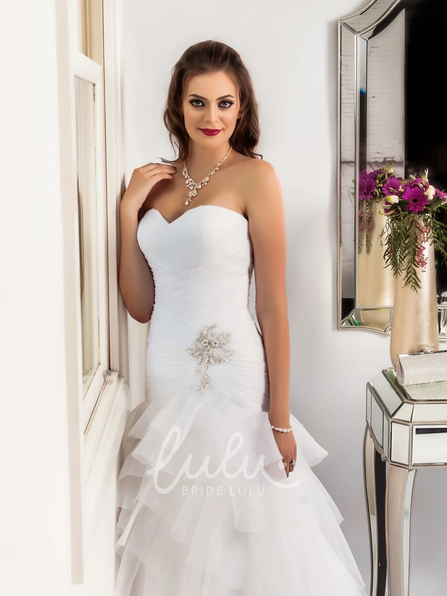 Ruched Sweetheart Tulle Floor-Length Wedding Dress with Beading and Tiers Classic Bridal Gown