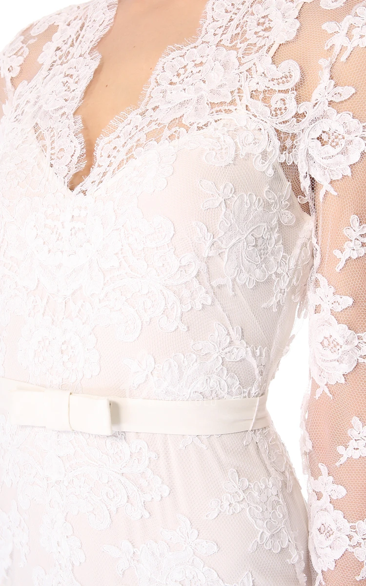 Vintage Inspired Lace Column Wedding Dress with Long Sleeves