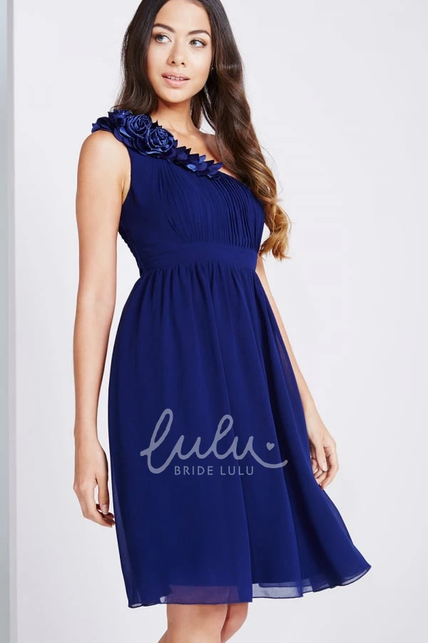 One-Shoulder Ruched Chiffon Bridesmaid Dress Sleeveless Short Elegant