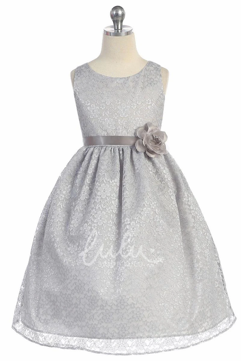 Tiered Lace Tea-Length Floral Dress for Flower Girls