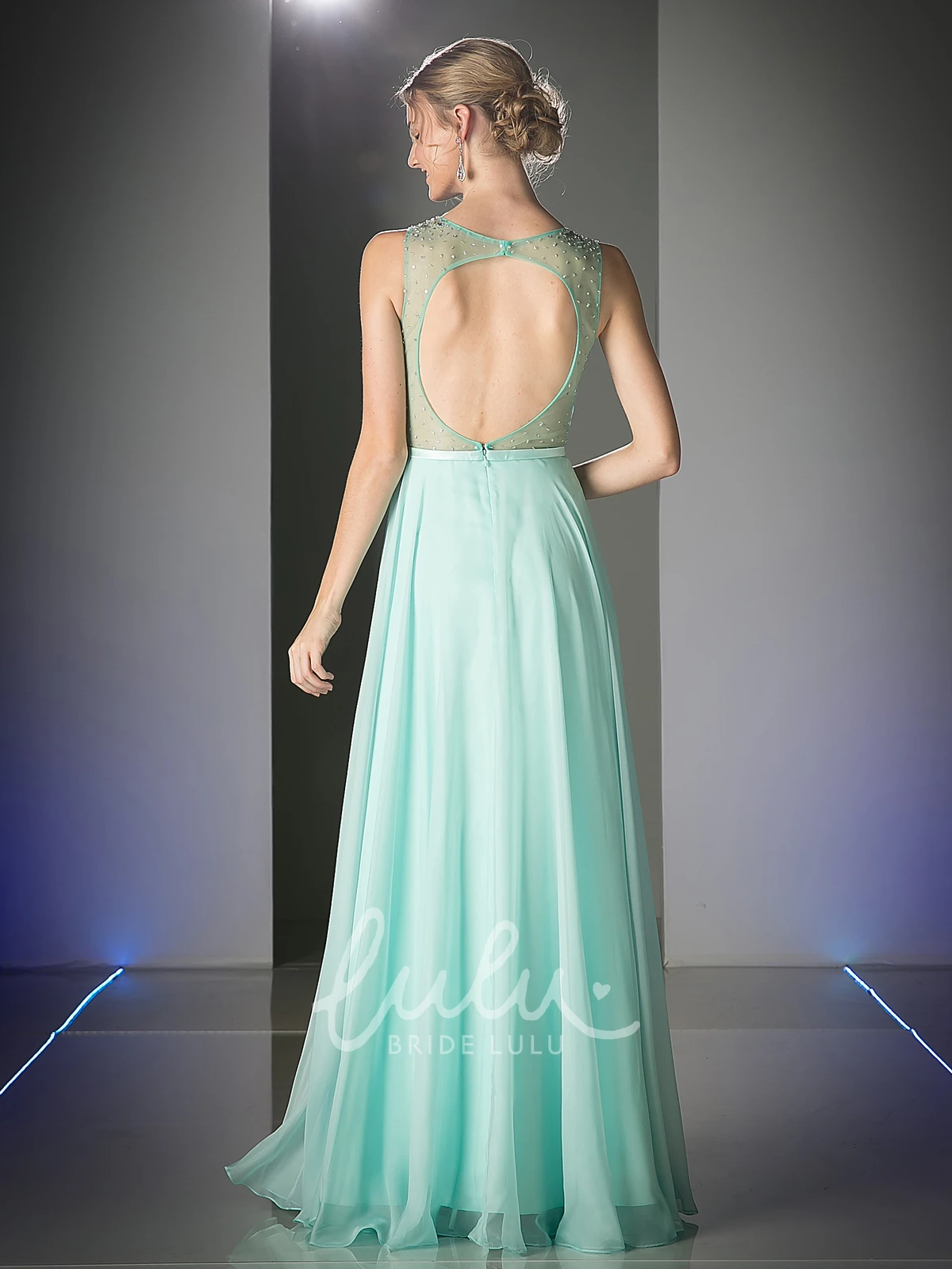 Chiffon A-Line Sleeveless Dress with Beading and Keyhole for Bridesmaid