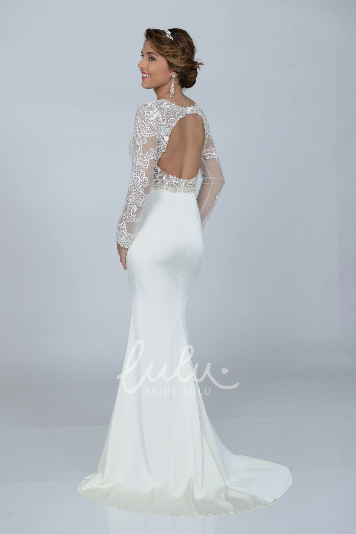 Sheath Lace and Satin Wedding Dress with Bateau Neck and Keyhole
