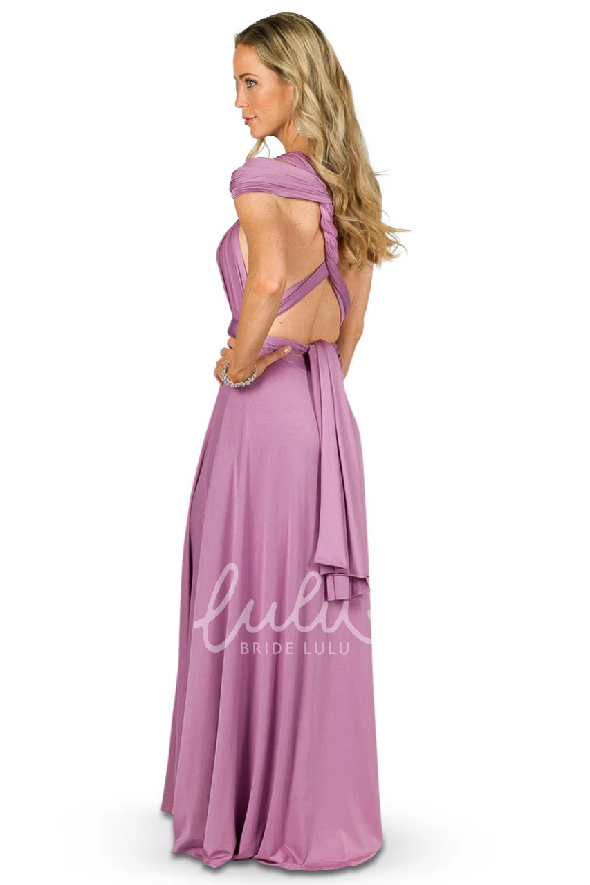 Sleeveless One-Shoulder Jersey Bridesmaid Dress with Bow Convertible Style