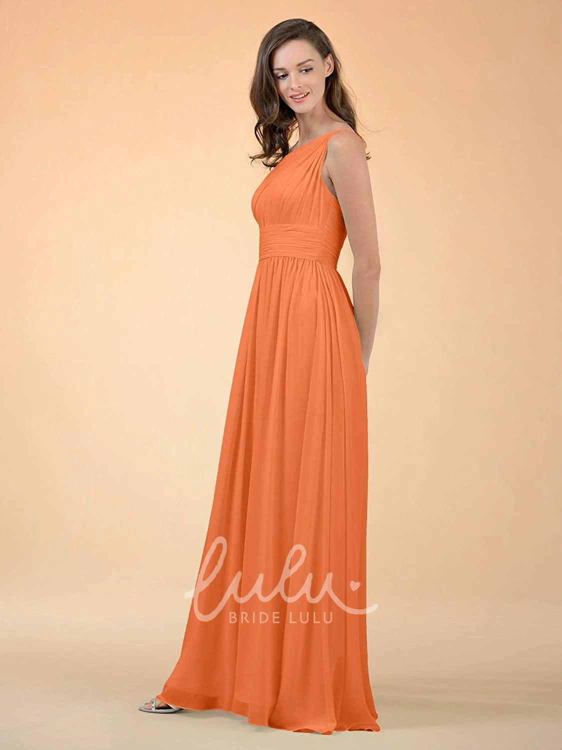 One-Shoulder A-Line Chiffon Bridesmaid Dress with Ruching Casual Floor-Length