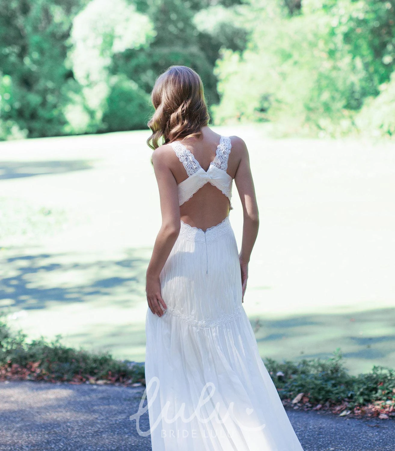 Ruched Chiffon V-Neck Wedding Dress with Dropped Waist