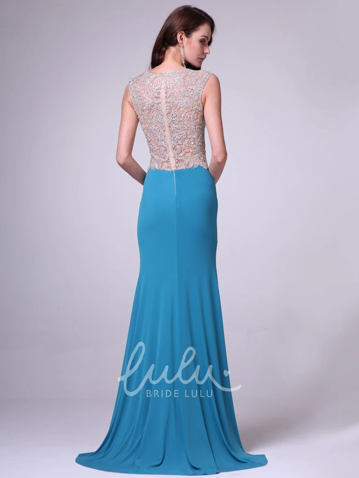 Maxi Sleeveless Sheath Jersey Bridesmaid Dress with Jewel Neckline and Beading