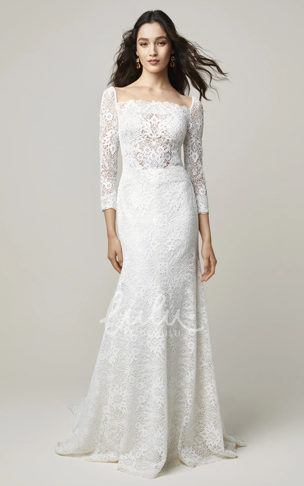 Modest Applique Sheath Square Neck Bridal Gown