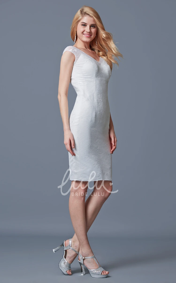 Warm Cap-sleeved Lace Knee-length Bridesmaid Dress