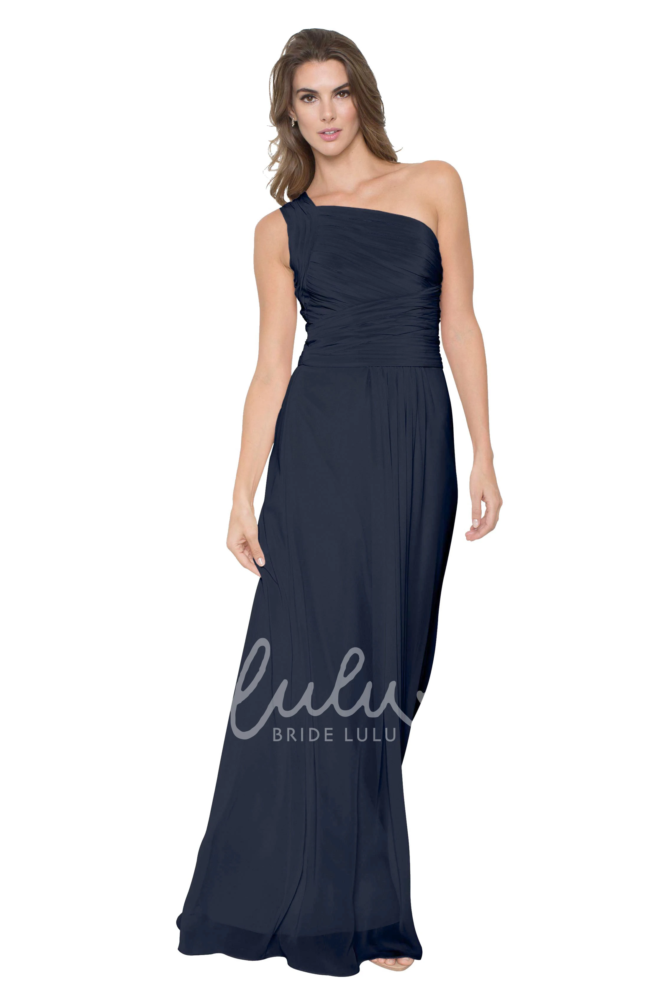 Ruched One-Shoulder Chiffon Bridesmaid Dress Sleeveless & Floor-Length Multi-Color Convertible
