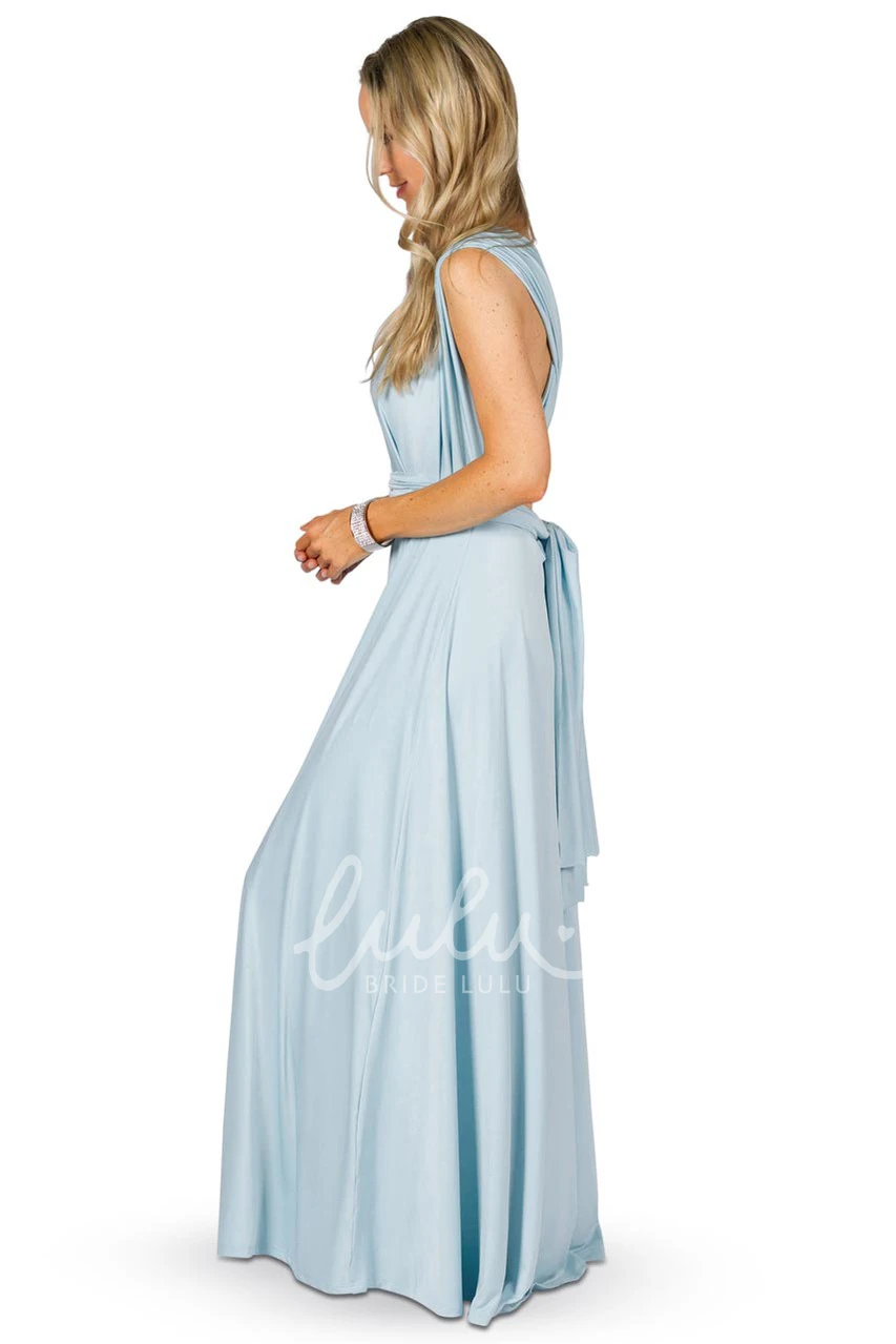 Sleeveless V-Neck Chiffon Bridesmaid Dress with Ribbon and Straps Elegant Convertible Style