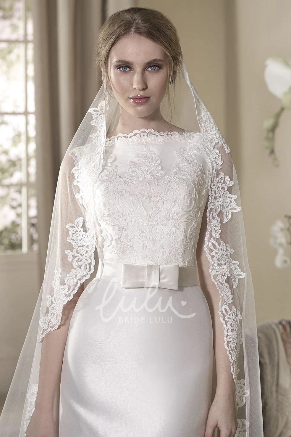 Jewel-Neck Satin A-Line Wedding Dress with Appliqued Floor-Length and Sleeveless Design