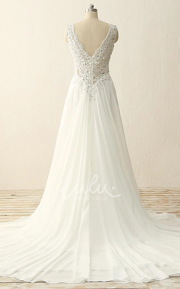 Chiffon Lace V-Neck Maxi Wedding Dress with Beading