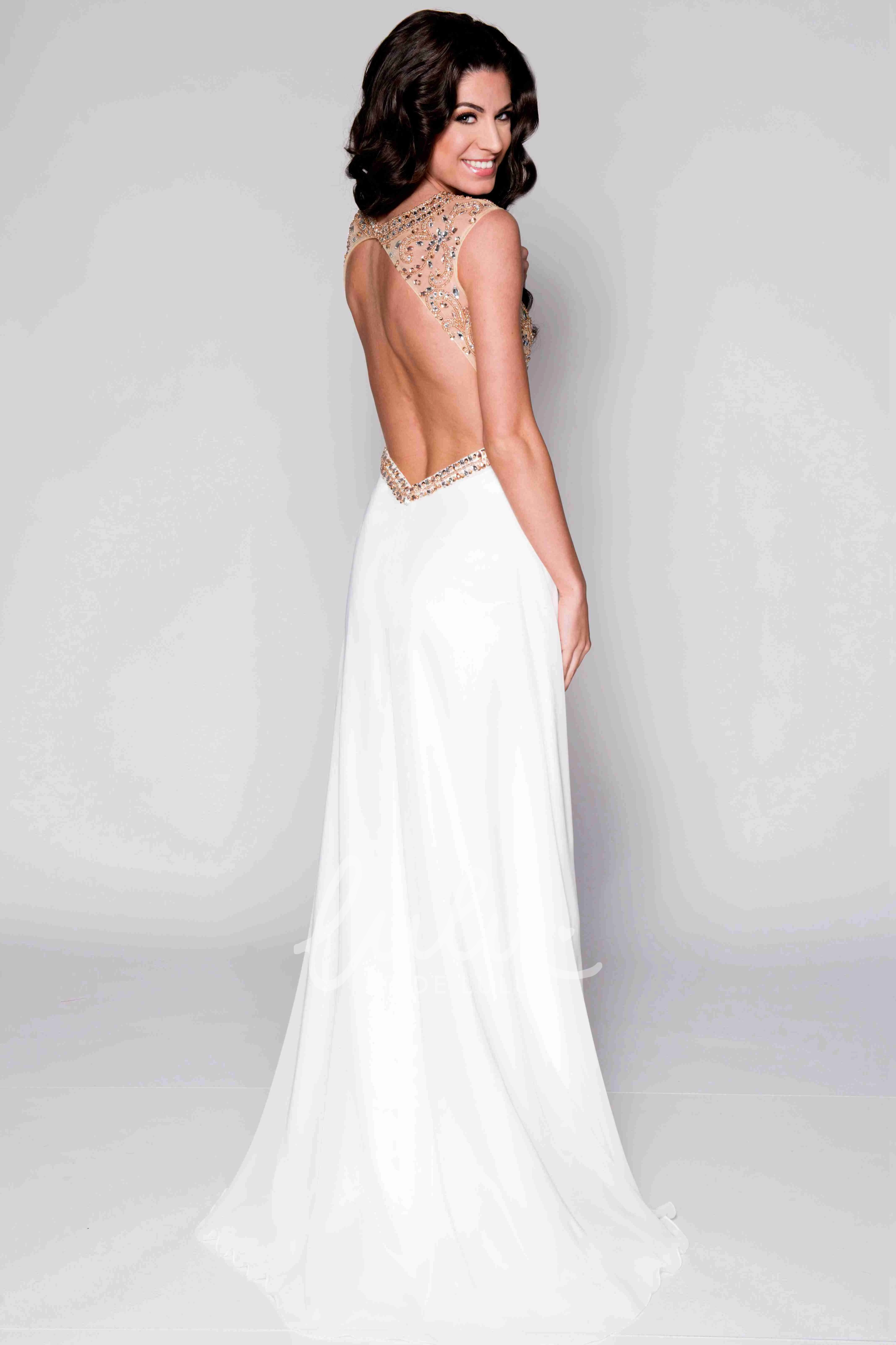 Chiffon A-Line Prom Dress with Beaded Bodice and Bateau Neckline